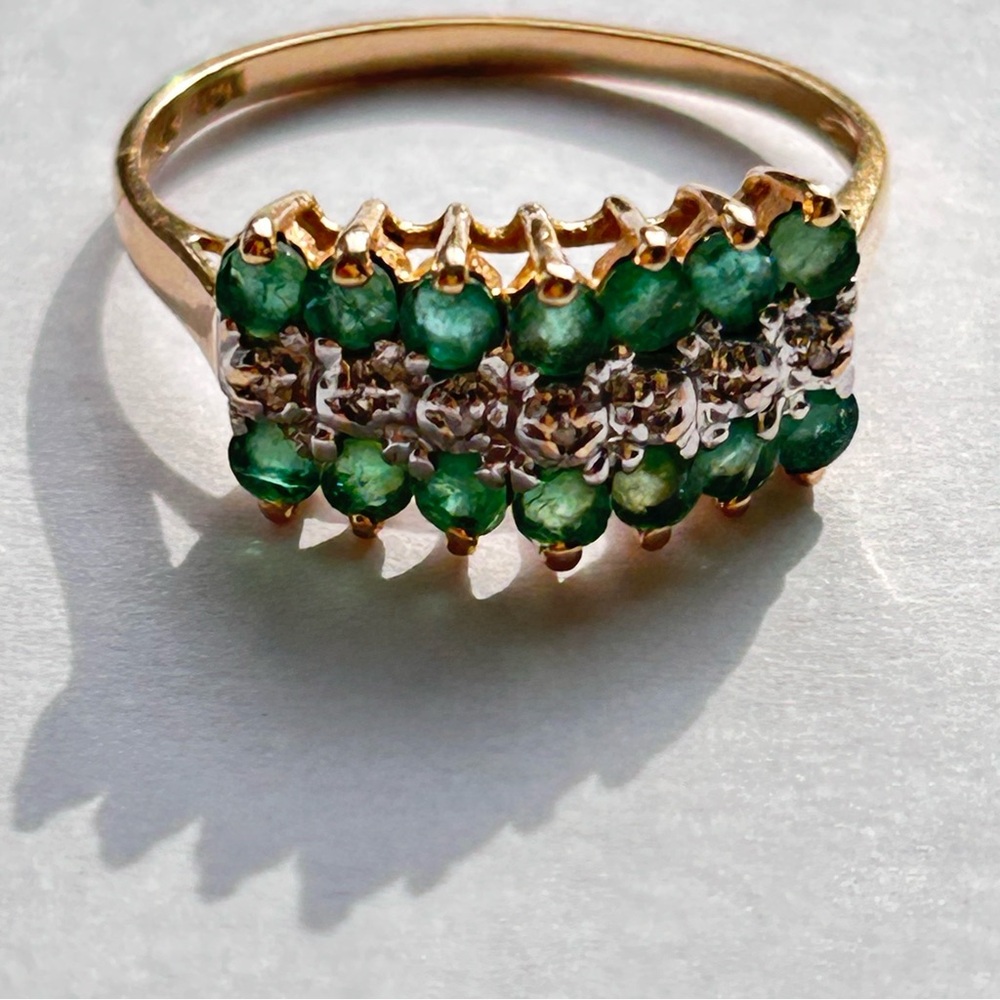 Estate Emerald and Diamond Ring - Solid Gold